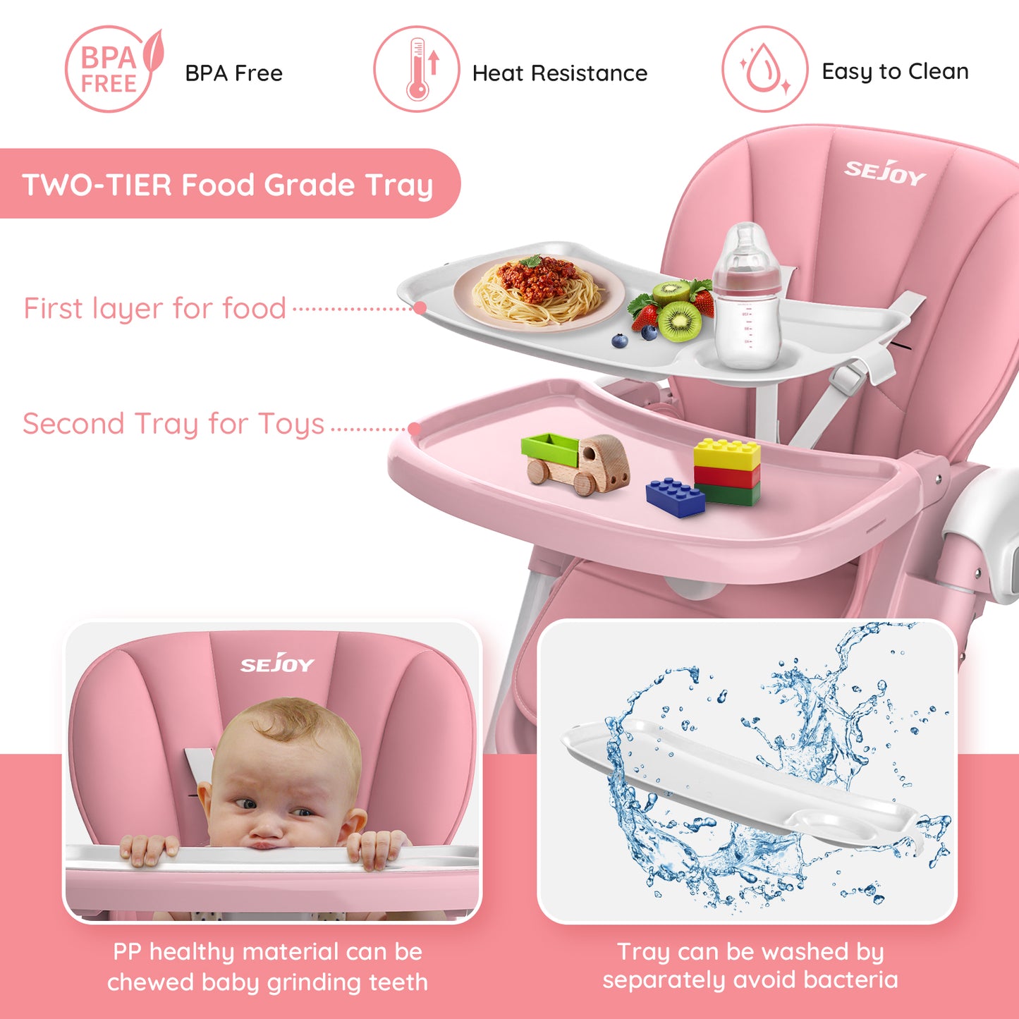 Convertible Baby High Chair – Folding Seat with Removable Tray