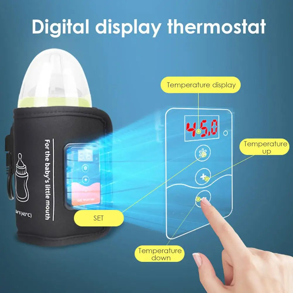 Smart Baby Bottle Heater – USB Powered Thermal Bag with LCD Display, Travel Friendly