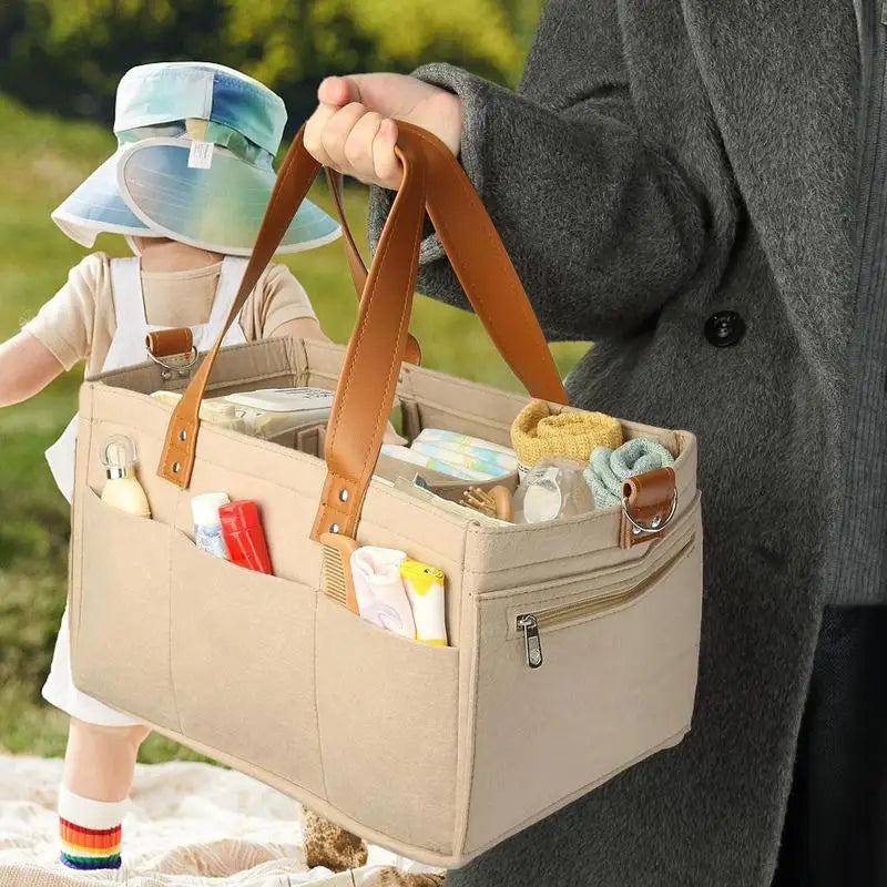 Felt Diaper Organizer Basket – Large-Capacity Baby Travel & Nursery Bag