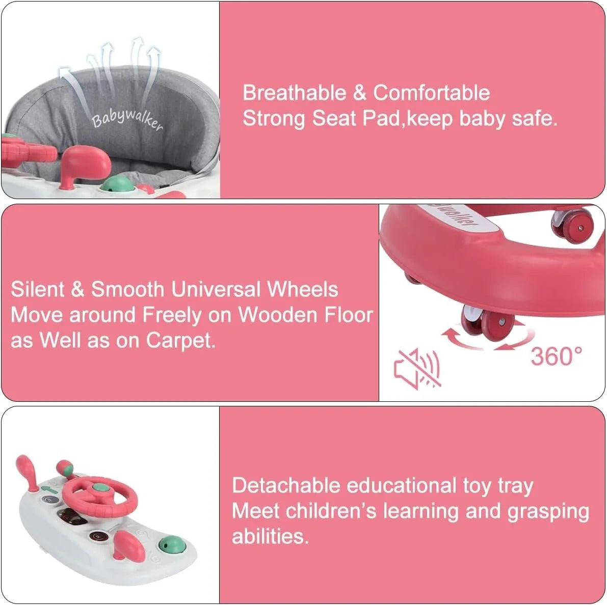 Toddler Push Walker – 2-in-1 Baby Walker with Removable Trays & Foldable Frame