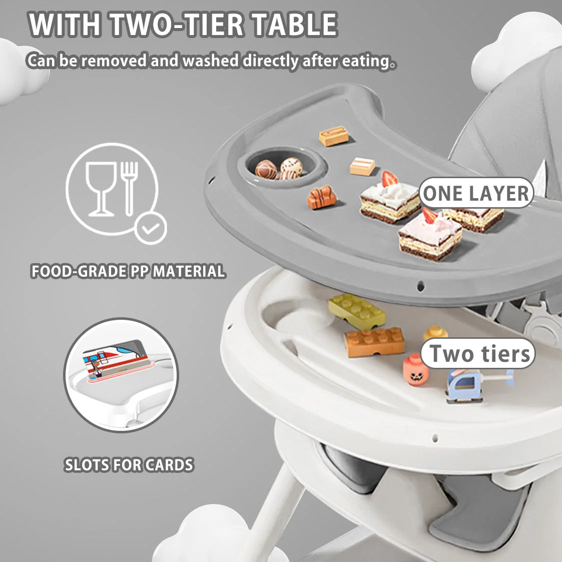 Baby High Chair Foldable – Feeding Seat with Toy Rack & Large Anti-Slip Pad