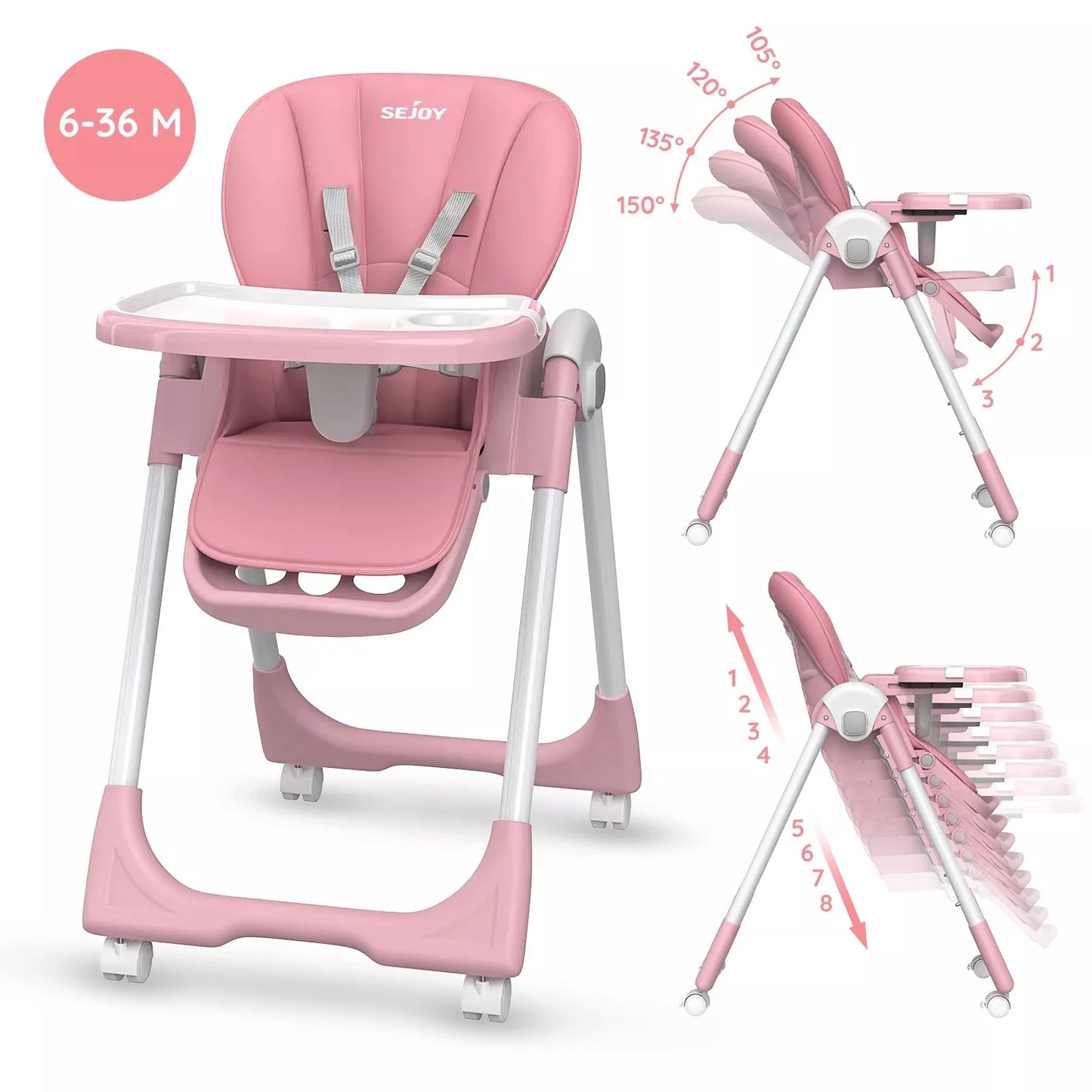 Convertible Baby High Chair – Folding Seat with Removable Tray