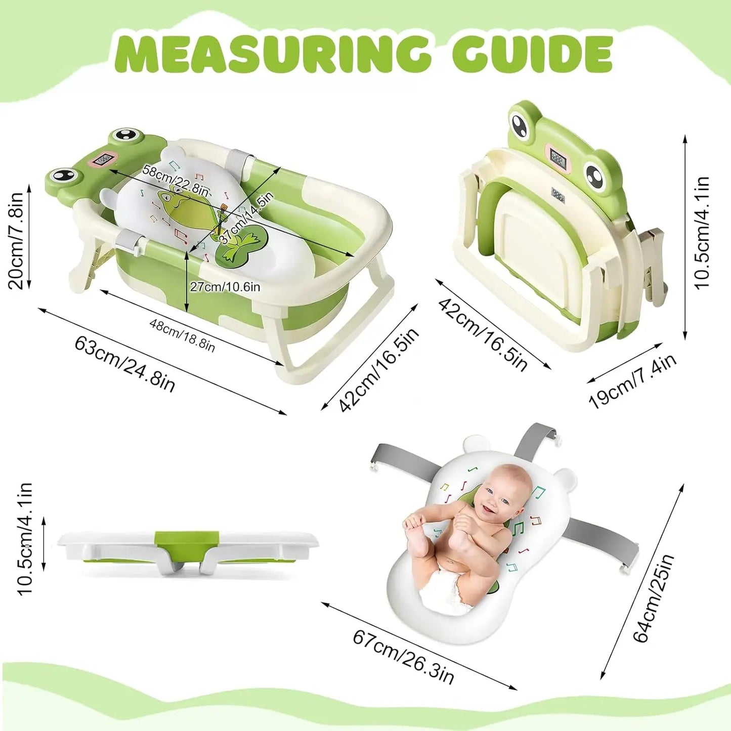 Eco-friendly Baby BathTub with Bath Cushion,Foldable Bathtub Portable with Temperature Indicator Infant Tub for 0-36 Months Baby