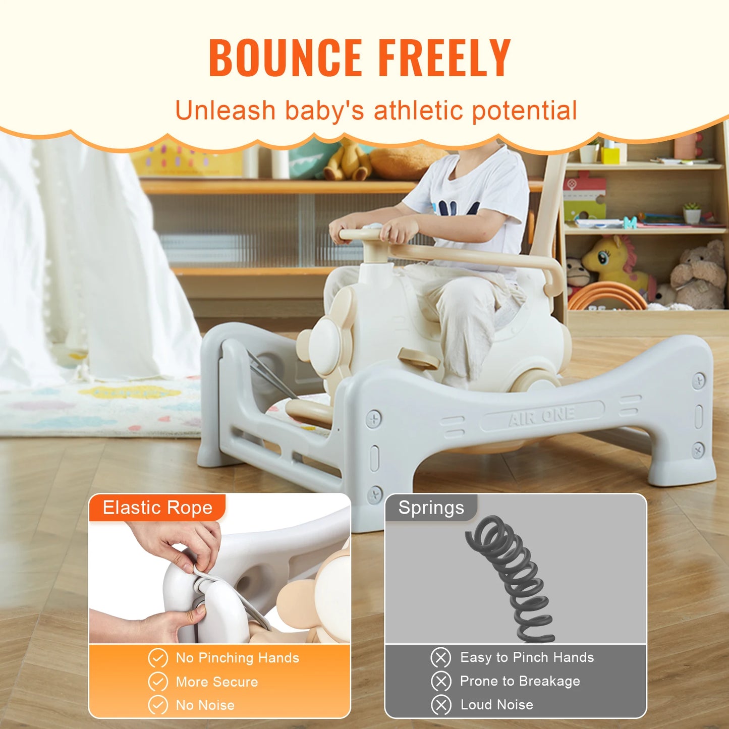 SucceBuy 5 in 1 HDPE Rocking Horse for Toddlers 1-3 Years, Baby Rocking Horse with Trampoline Detachable Balance Board