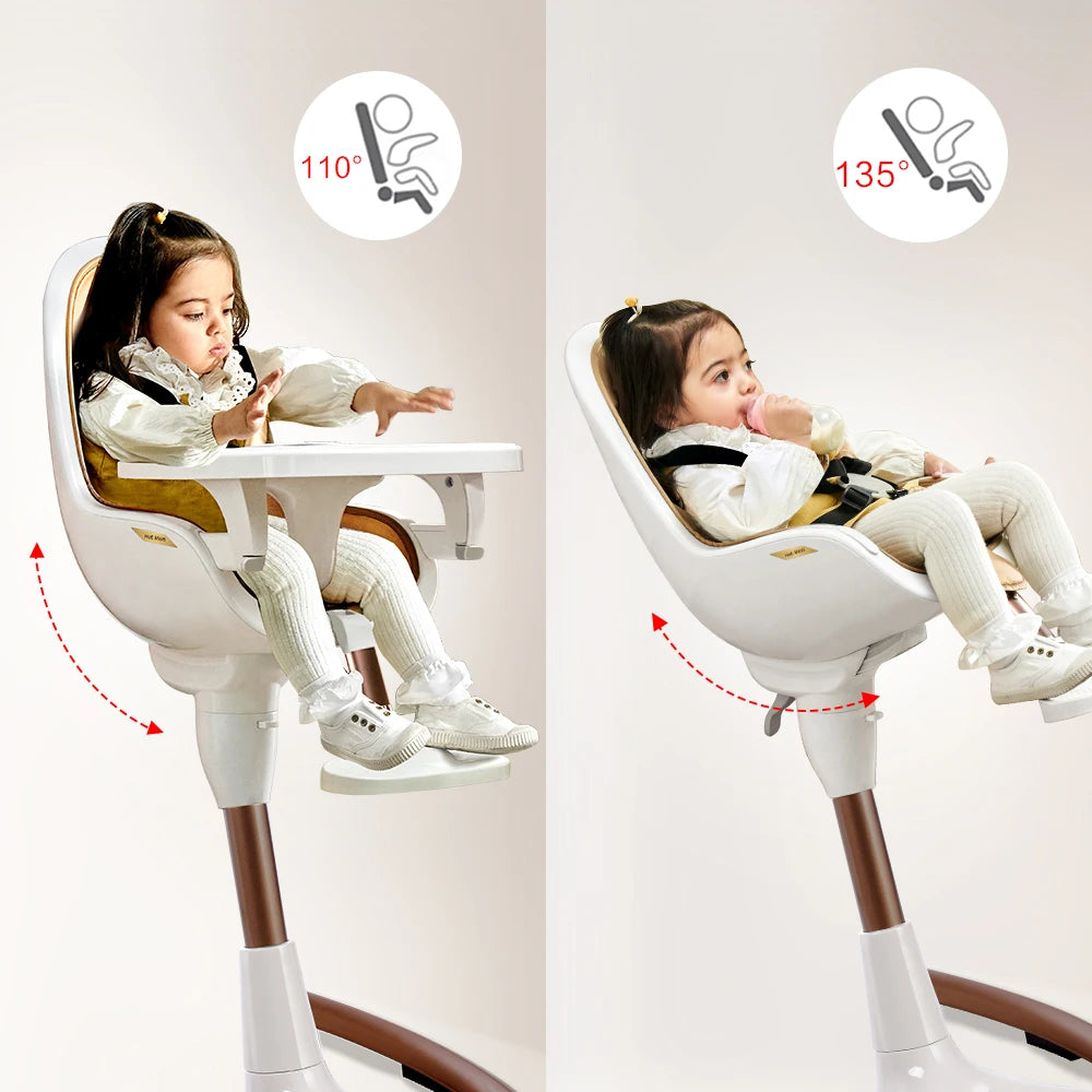 Baby High Chair by Hot Mom – PU Leather Cushion, Adjustable Seat & Removable Tray