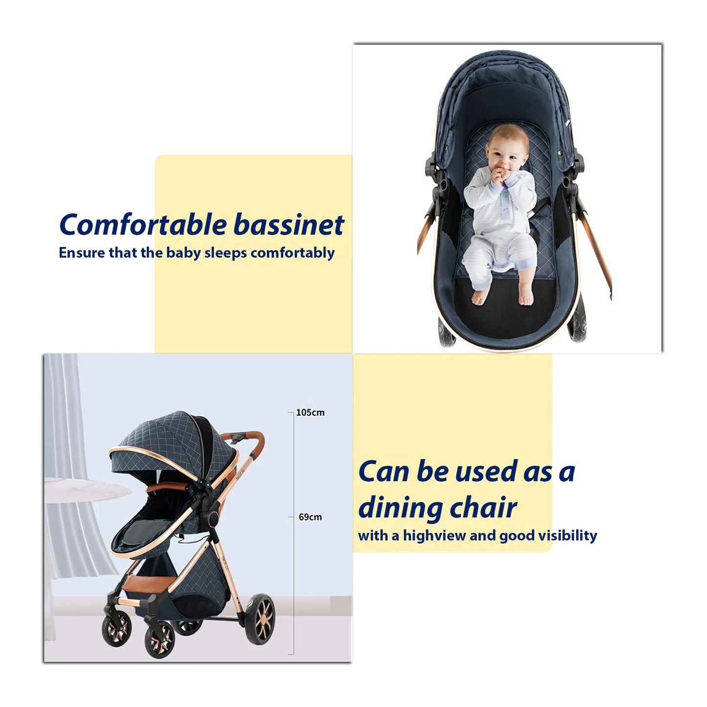 Multifunctional 3-in-1 Baby Stroller – Travel Pram with Isofix & Adjustable Design