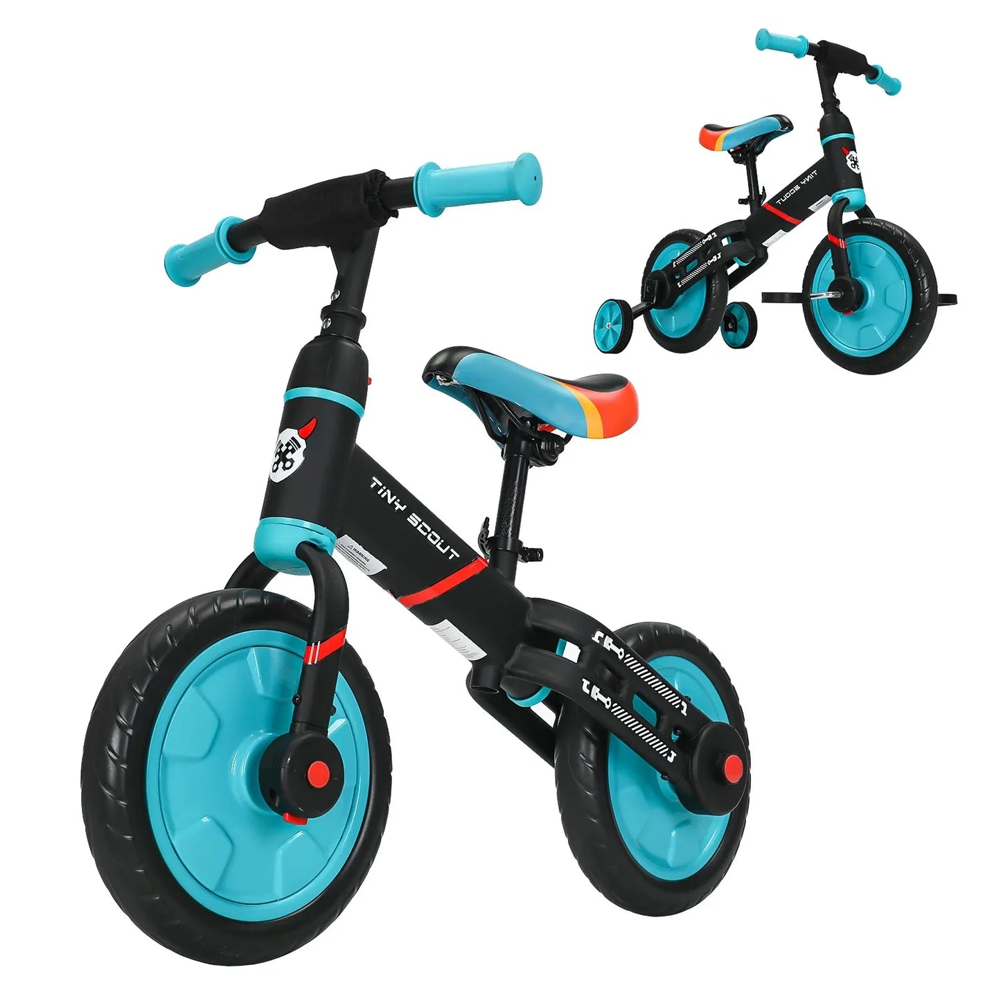 4-in-1 Balance Bike – Tiny Scout with Adjustable Seat, Pedals & Training Wheels - (3 to 5 Years)