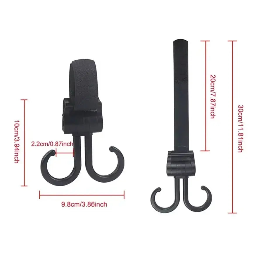 Baby Stroller Hooks – 360° Swivel, Heavy-Duty Adjustable Clips