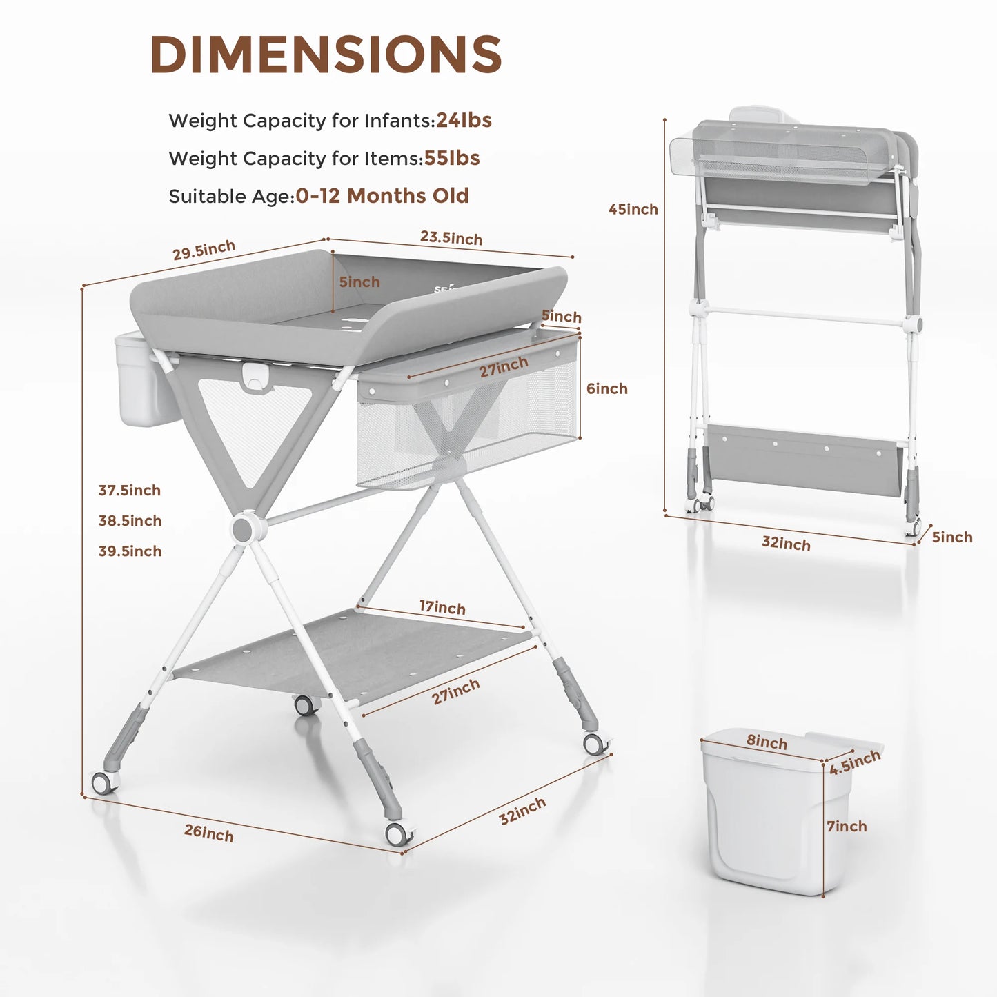 Portable Baby Changing Table – Foldable Diaper Station with Wheels & Adjustable Height