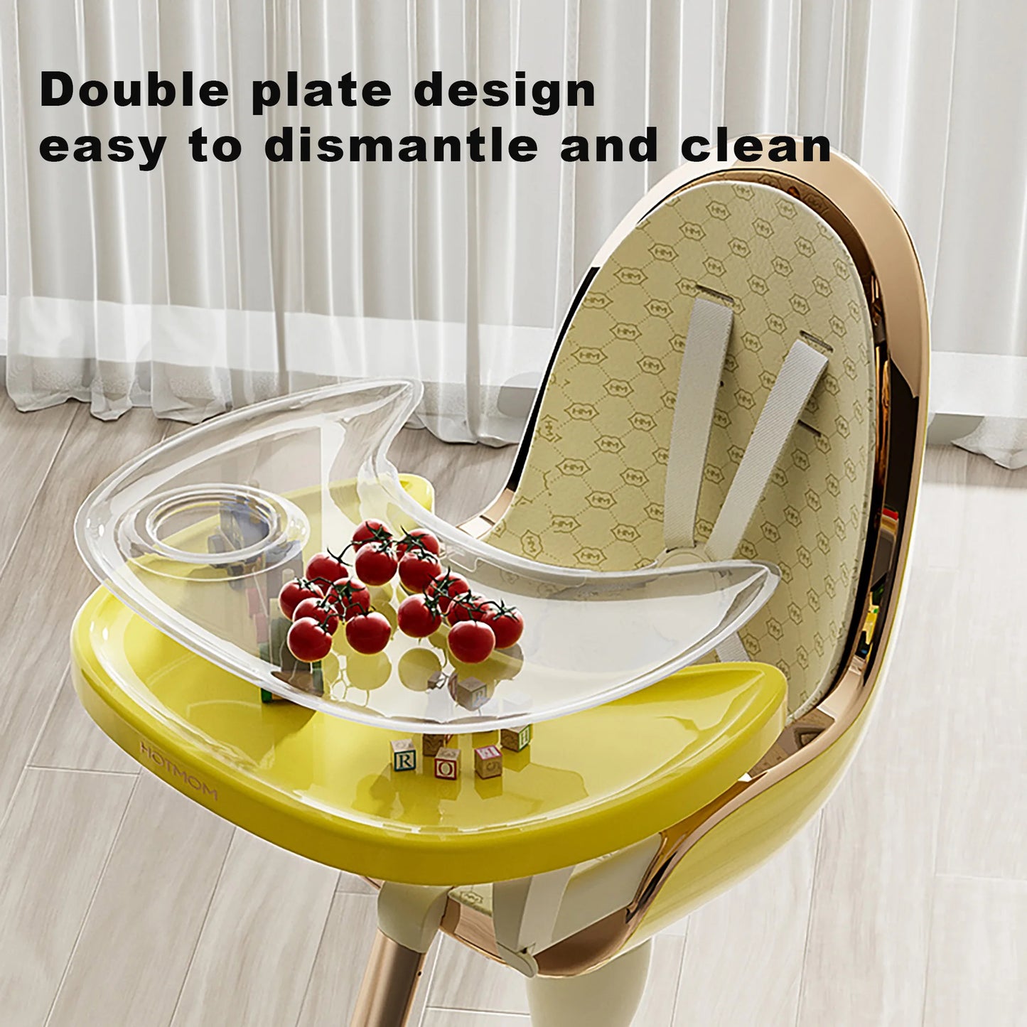 Baby High Chair by Hot Mom – PU Leather Cushion, Adjustable Seat & Removable Tray