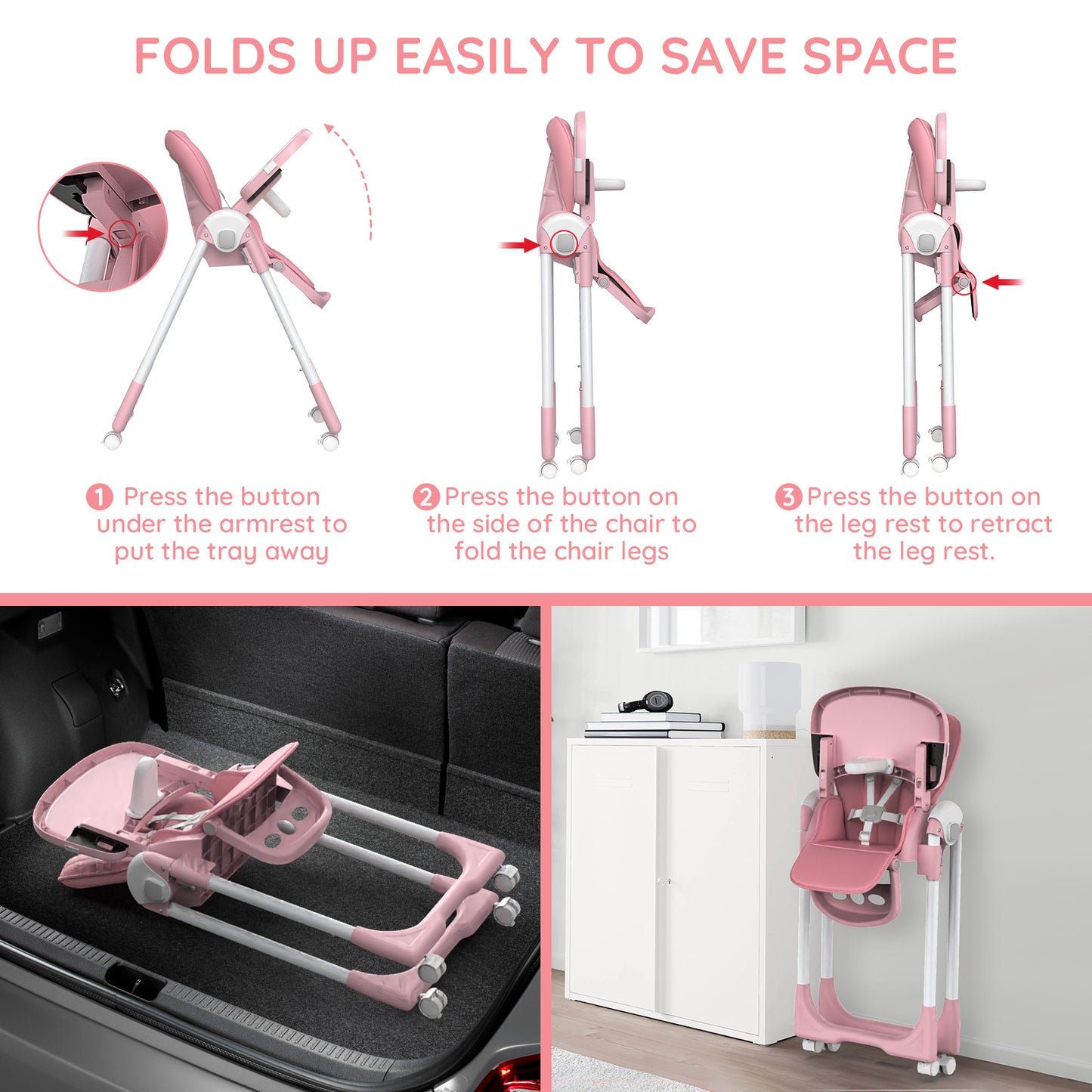 Convertible Baby High Chair – Folding Seat with Removable Tray
