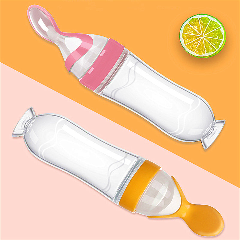 Soft Silicone Baby Bottle with Spoon – Easy Squeeze Feeding Dispenser