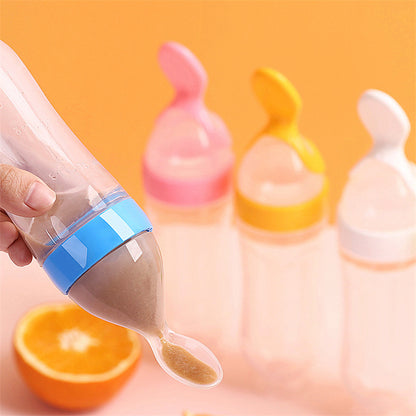 Soft Silicone Baby Bottle with Spoon – Easy Squeeze Feeding Dispenser