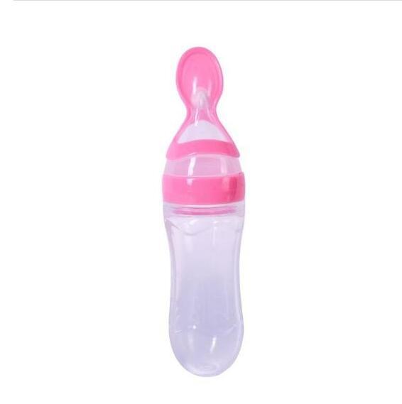 Soft Silicone Baby Bottle with Spoon – Easy Squeeze Feeding Dispenser