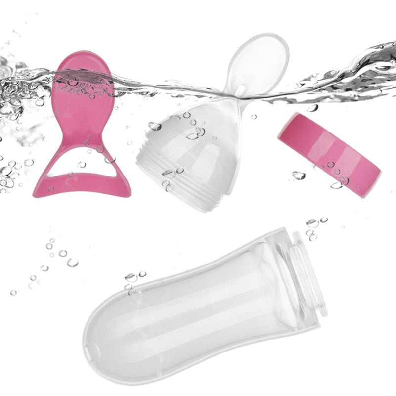 Soft Silicone Baby Bottle with Spoon – Easy Squeeze Feeding Dispenser