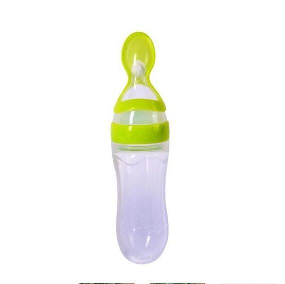 Soft Silicone Baby Bottle with Spoon – Easy Squeeze Feeding Dispenser