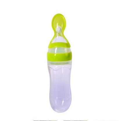 Soft Silicone Baby Bottle with Spoon – Easy Squeeze Feeding Dispenser