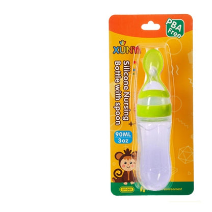 Soft Silicone Baby Bottle with Spoon – Easy Squeeze Feeding Dispenser