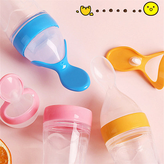 Soft Silicone Baby Bottle with Spoon – Easy Squeeze Feeding Dispenser
