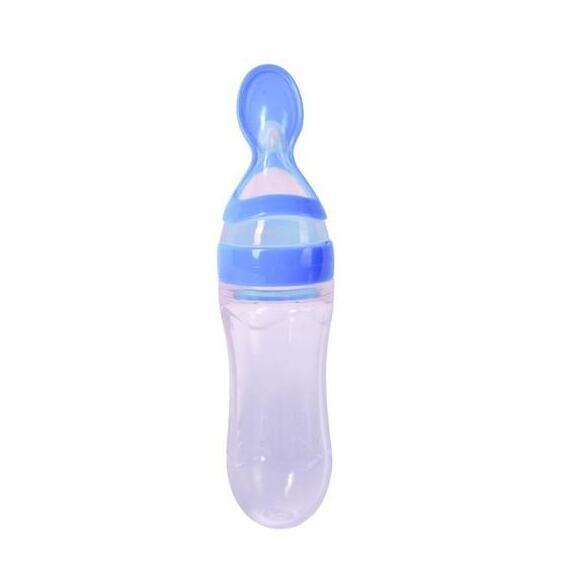Soft Silicone Baby Bottle with Spoon – Easy Squeeze Feeding Dispenser