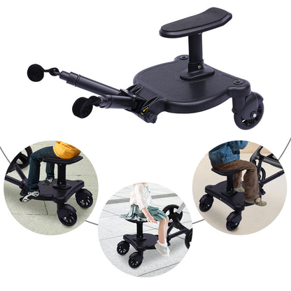 Stroller Board Universal 2in1 Stroller Ride Board Buggy Wheeled Board Seat Pedal with Detachable Seat Standing Board