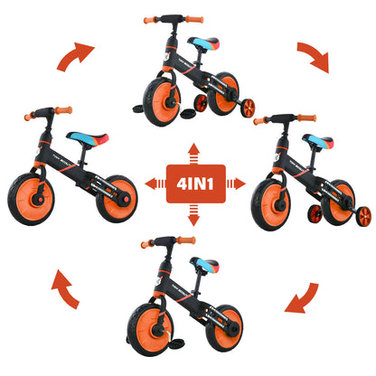 4-in-1 Balance Bike – Tiny Scout with Adjustable Seat, Pedals & Training Wheels - (3 to 5 Years)