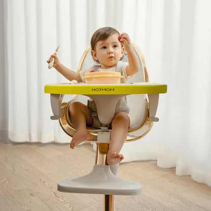 Baby High Chair by Hot Mom – PU Leather Cushion, Adjustable Seat & Removable Tray