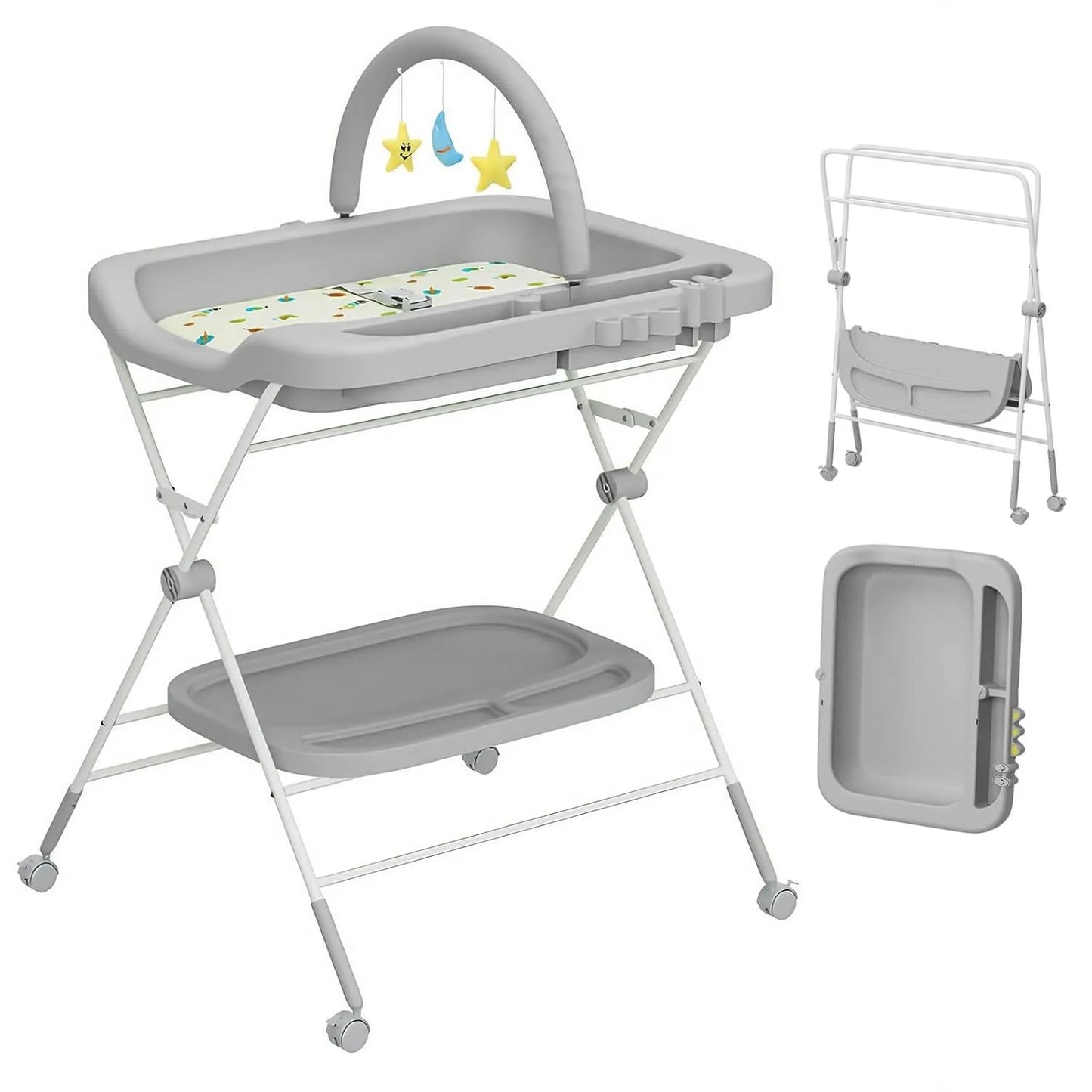 Folding Baby Changing Table – Portable Diaper Station with Wheels & Adjustable Height