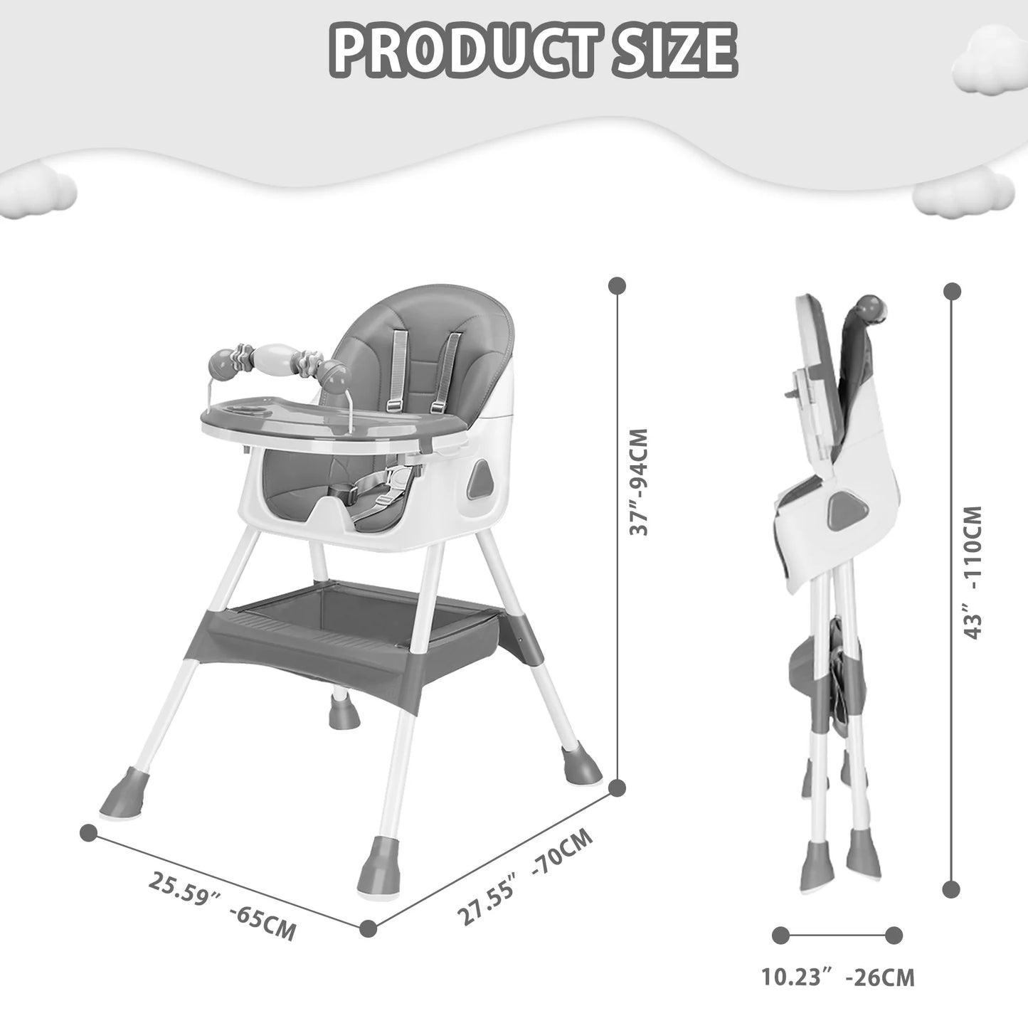 Baby High Chair Foldable – Feeding Seat with Toy Rack & Large Anti-Slip Pad