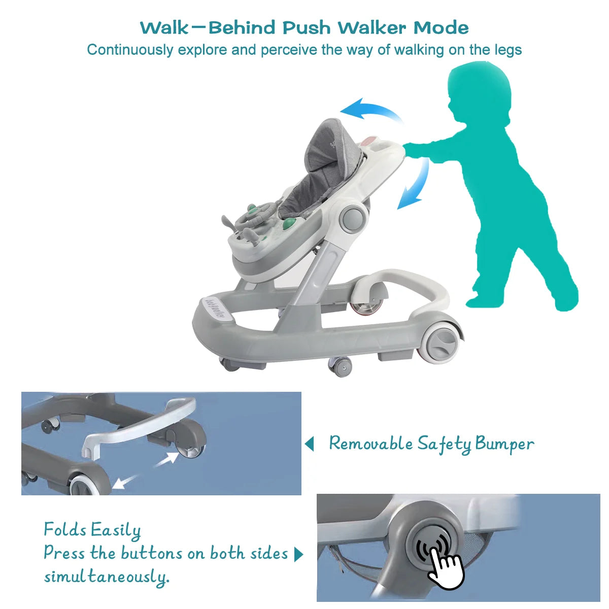 Multi-Functional Baby Walker – Foldable, Feeding Tray & Music Entertainment