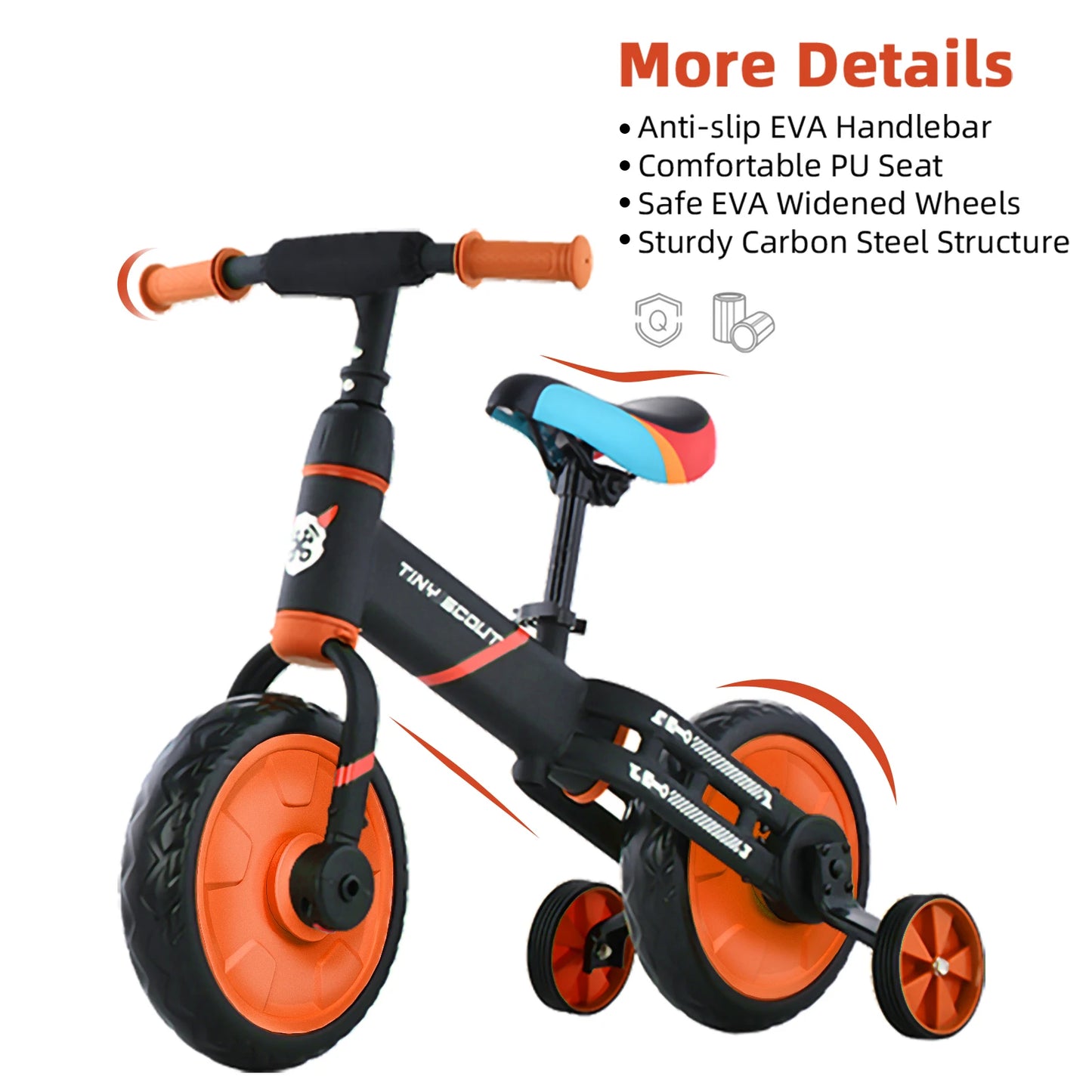 4-in-1 Balance Bike – Tiny Scout with Adjustable Seat, Pedals & Training Wheels - (3 to 5 Years)