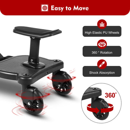 Stroller Board Universal 2in1 Stroller Ride Board Buggy Wheeled Board Seat Pedal with Detachable Seat Standing Board