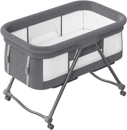 Grab-and-Go Baby Crib – Travel-Friendly Rocking Cot with Mattress and Silent Wheels