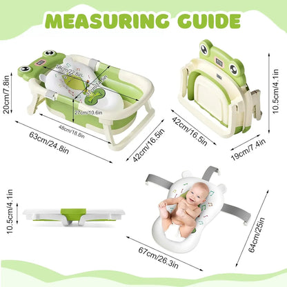 Eco-friendly Baby BathTub with Bath Cushion,Foldable Bathtub Portable with Temperature Indicator Infant Tub for 0-36 Months Baby