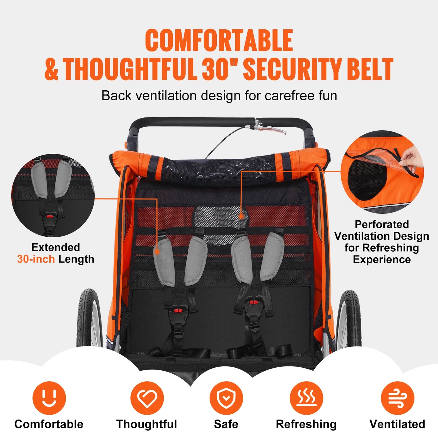 Kids Bike Trailer & Stroller – SucceBuy 2-Seater, Foldable, Heavy-Duty Design