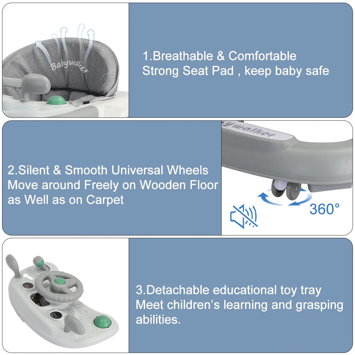 Multi-Functional Baby Walker – Foldable, Feeding Tray & Music Entertainment