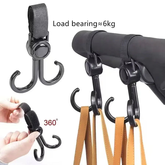 Baby Stroller Hooks – 360° Swivel, Heavy-Duty Adjustable Clips