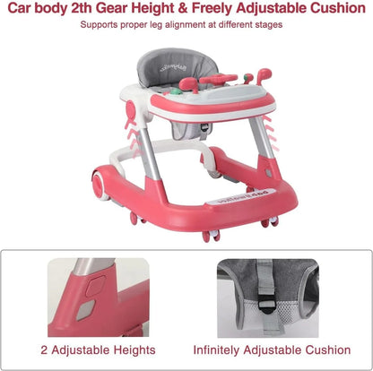Toddler Push Walker – 2-in-1 Baby Walker with Removable Trays & Foldable Frame