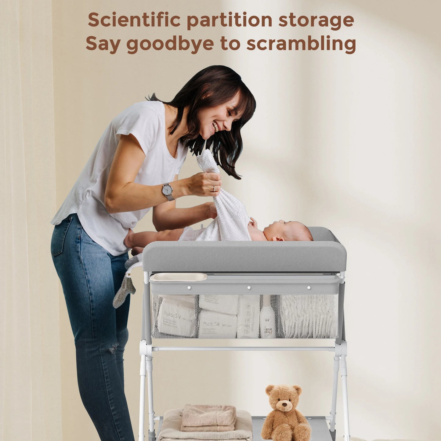 Portable Baby Changing Table – Foldable Diaper Station with Wheels & Adjustable Height