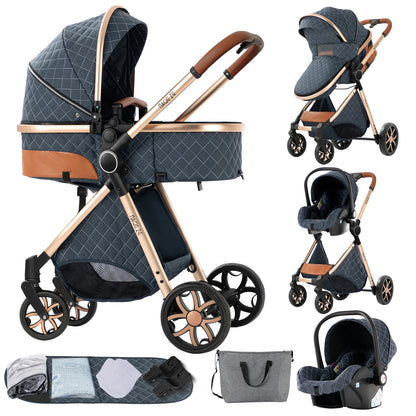 Multifunctional 3-in-1 Baby Stroller – Travel Pram with Isofix & Adjustable Design