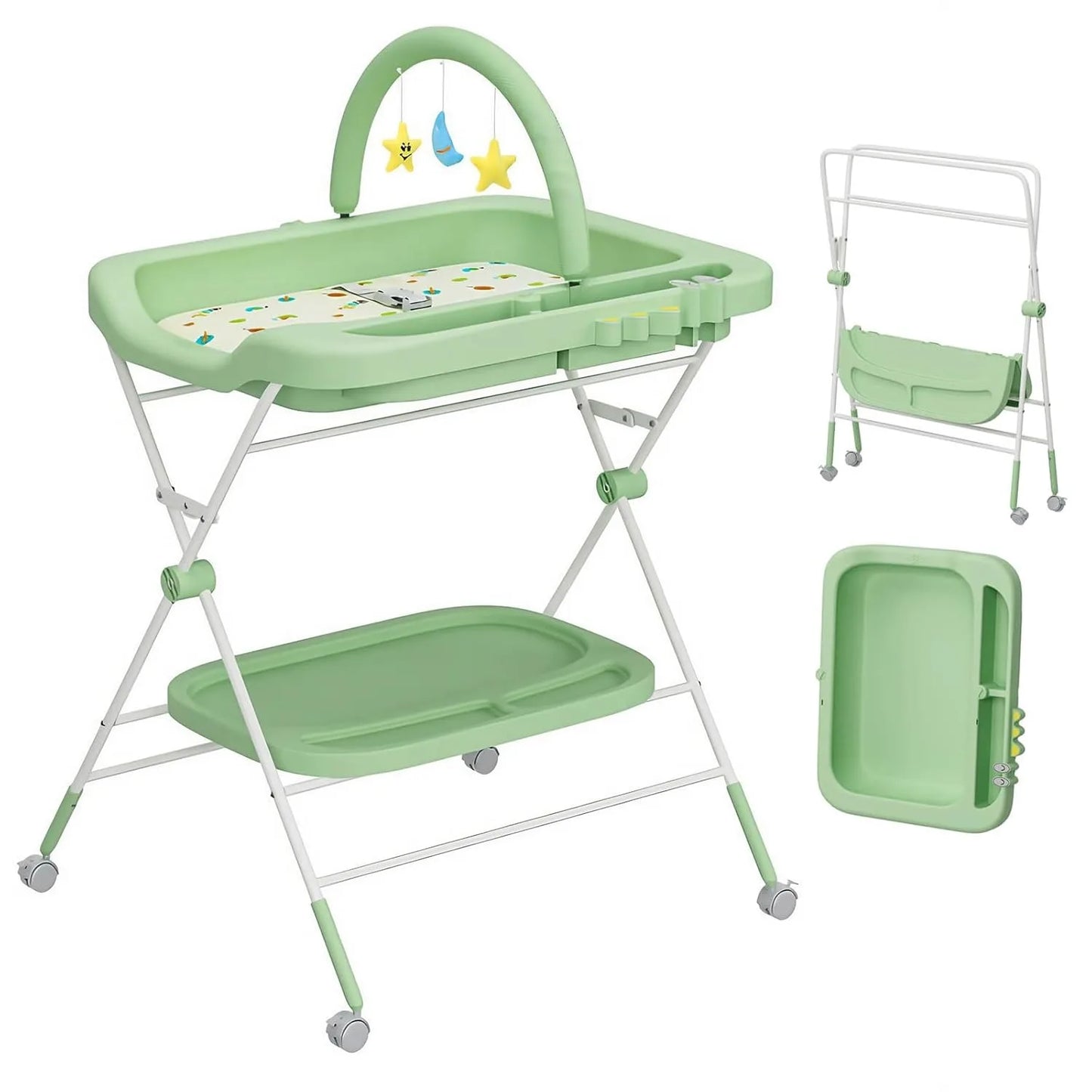 Folding Baby Changing Table – Portable Diaper Station with Wheels & Adjustable Height