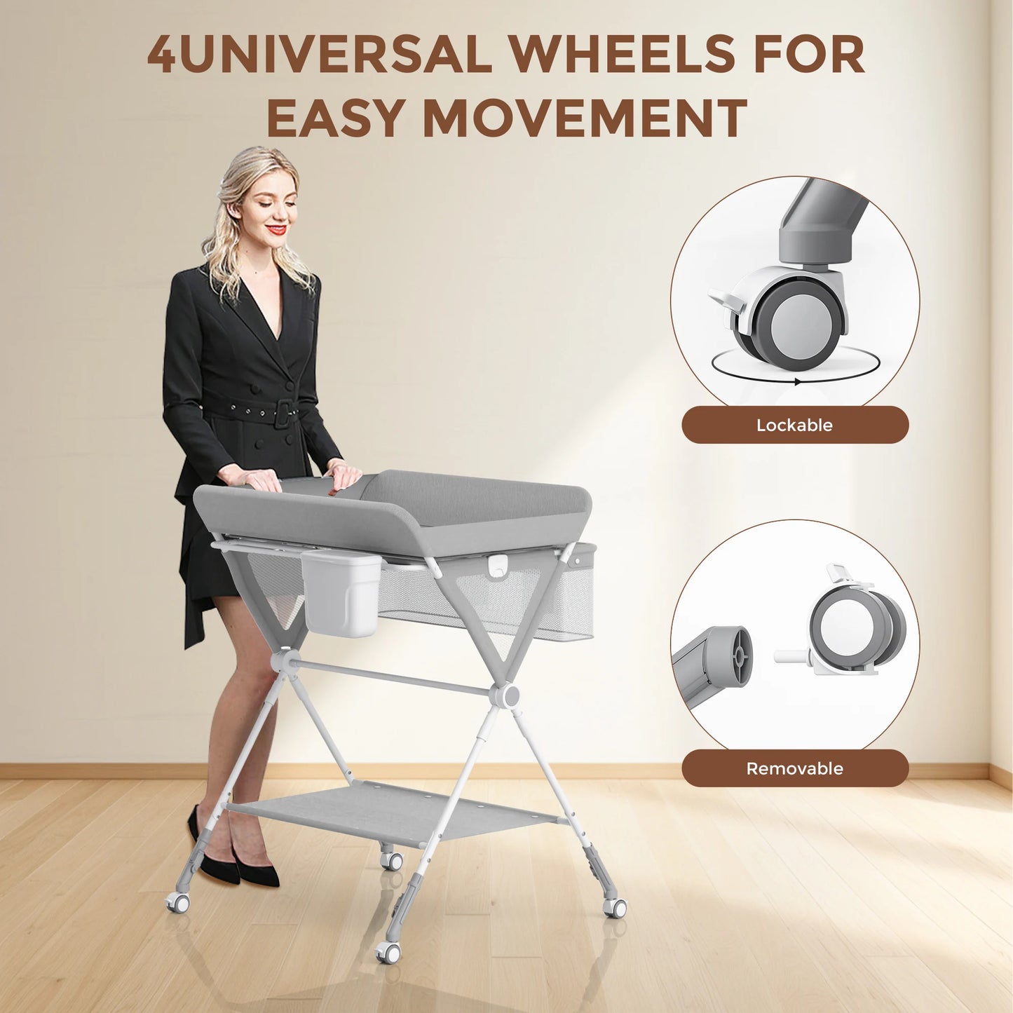 Portable Baby Changing Table – Foldable Diaper Station with Wheels & Adjustable Height