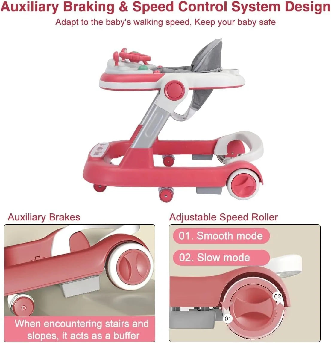 Toddler Push Walker – 2-in-1 Baby Walker with Removable Trays & Foldable Frame