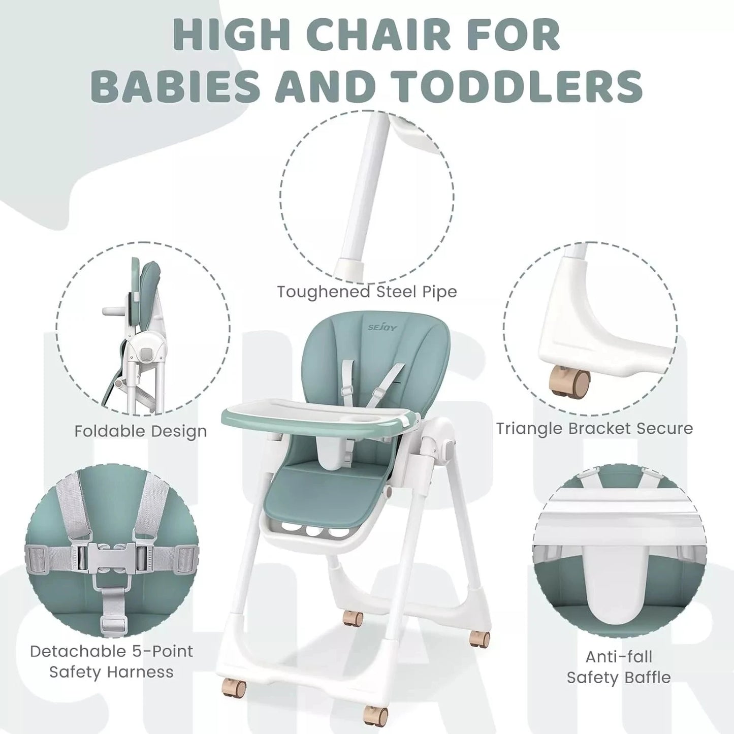 Convertible Baby High Chair – Folding Seat with Removable Tray