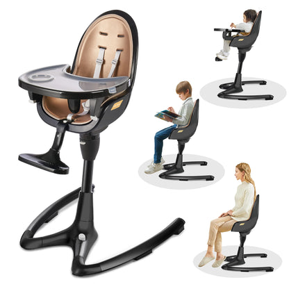 Baby High Chair by Hot Mom – PU Leather Cushion, Adjustable Seat & Removable Tray
