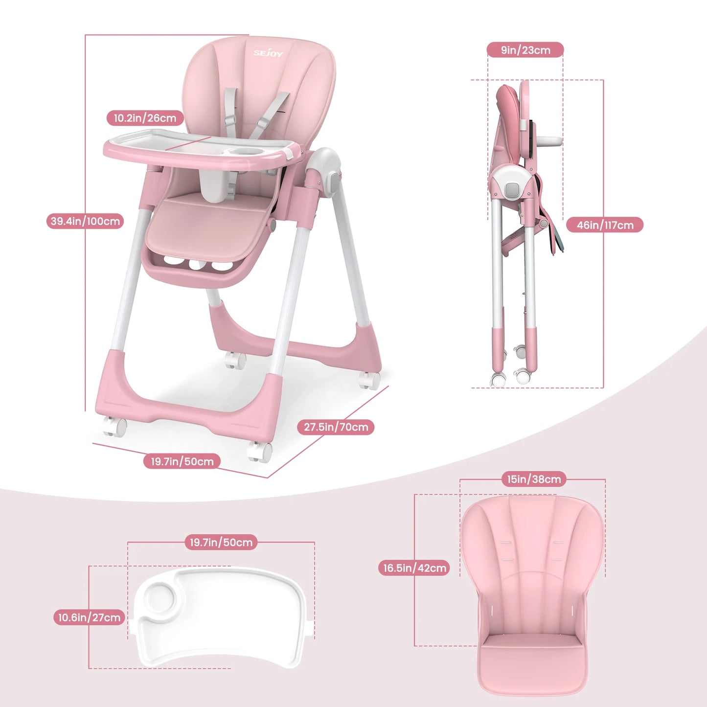 Convertible Baby High Chair – Folding Seat with Removable Tray