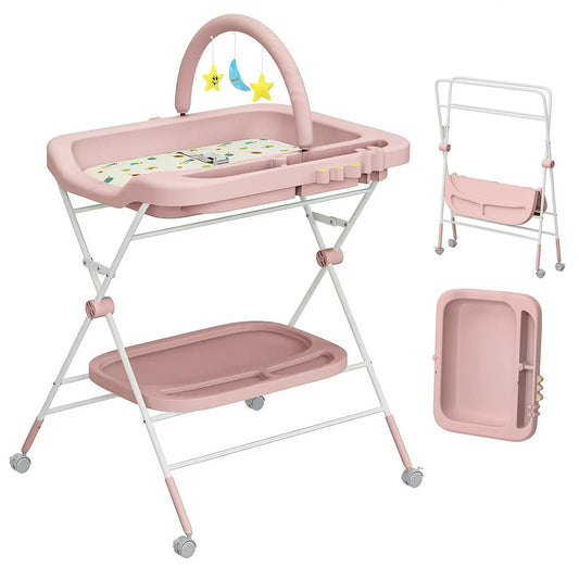 Folding Baby Changing Table – Portable Diaper Station with Wheels & Adjustable Height