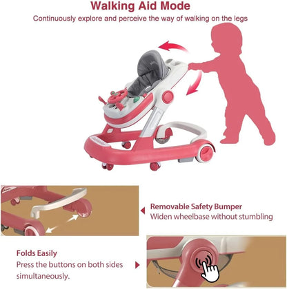 Toddler Push Walker – 2-in-1 Baby Walker with Removable Trays & Foldable Frame