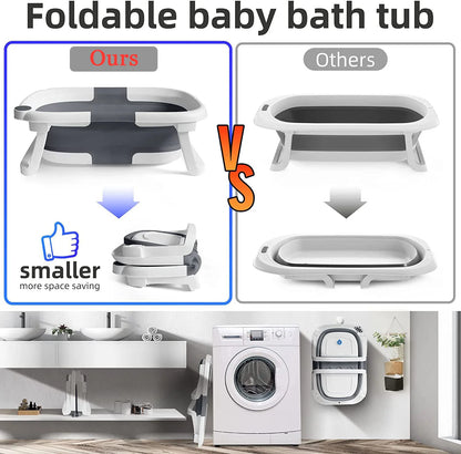 Eco-friendly Baby BathTub with Bath Cushion,Foldable Bathtub Portable with Temperature Indicator Infant Tub for 0-36 Months Baby
