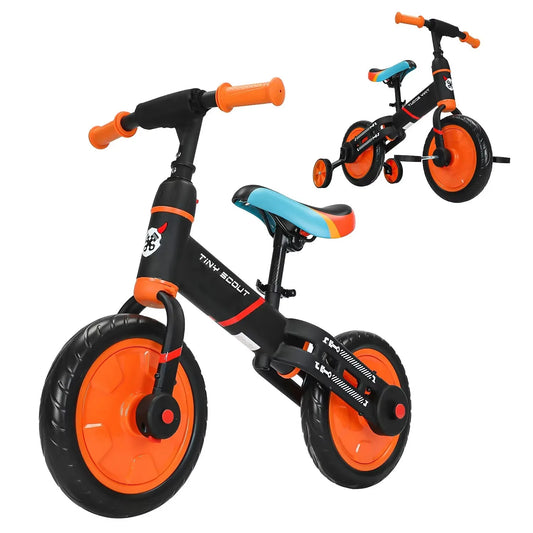 4-in-1 Balance Bike – Tiny Scout with Adjustable Seat, Pedals & Training Wheels - (3 to 5 Years)